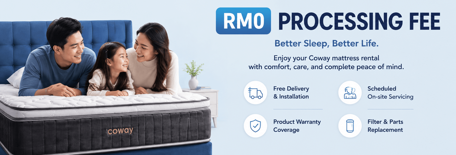 Coway mattress RM0 processing fee promotion with delivery, installation, servicing and warranty support
