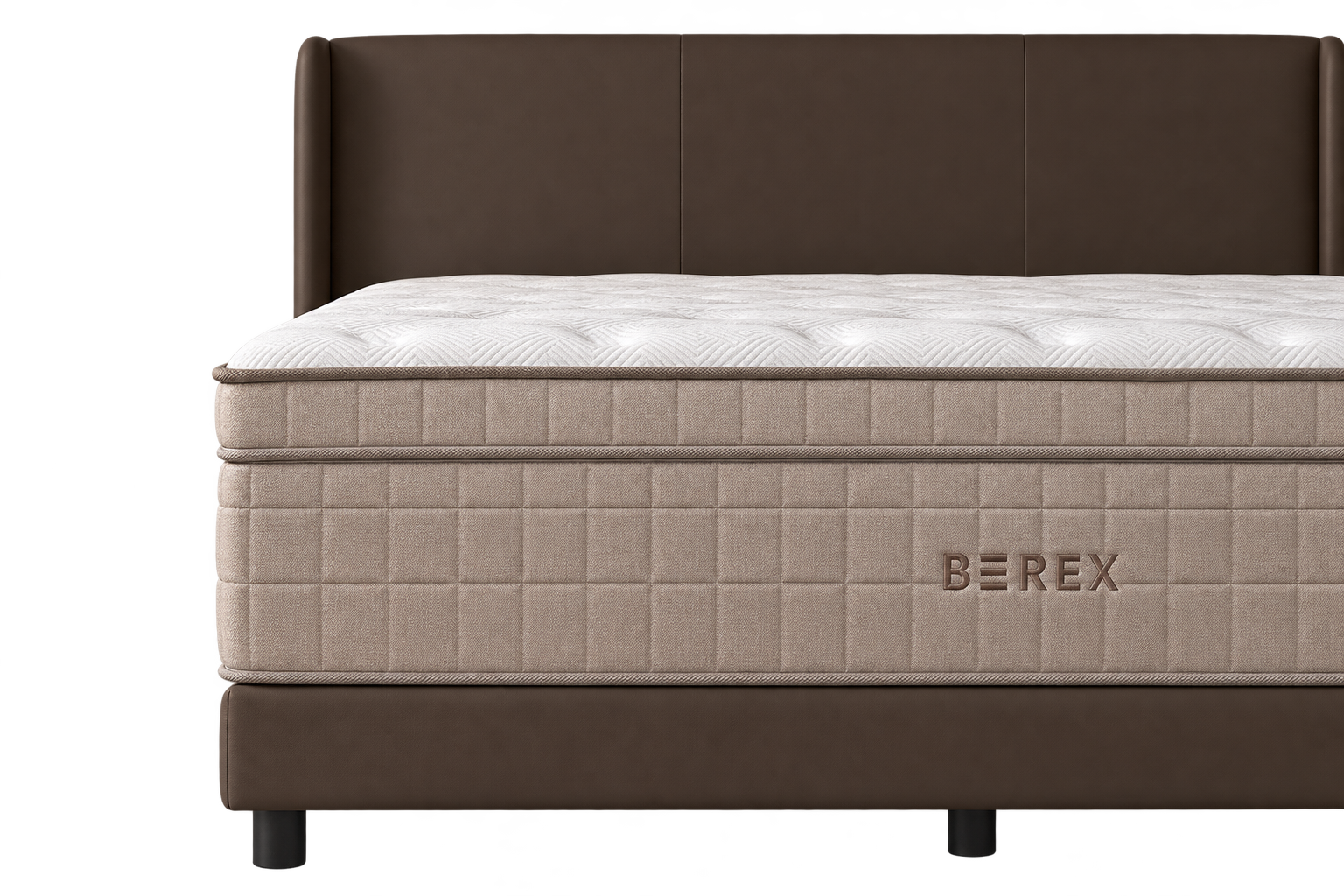Coway BEREX Elite mattress with Brown leather bedframe