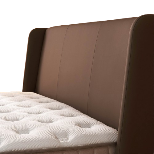 Coway BEREX Elite mattress with Brown leather bedframe