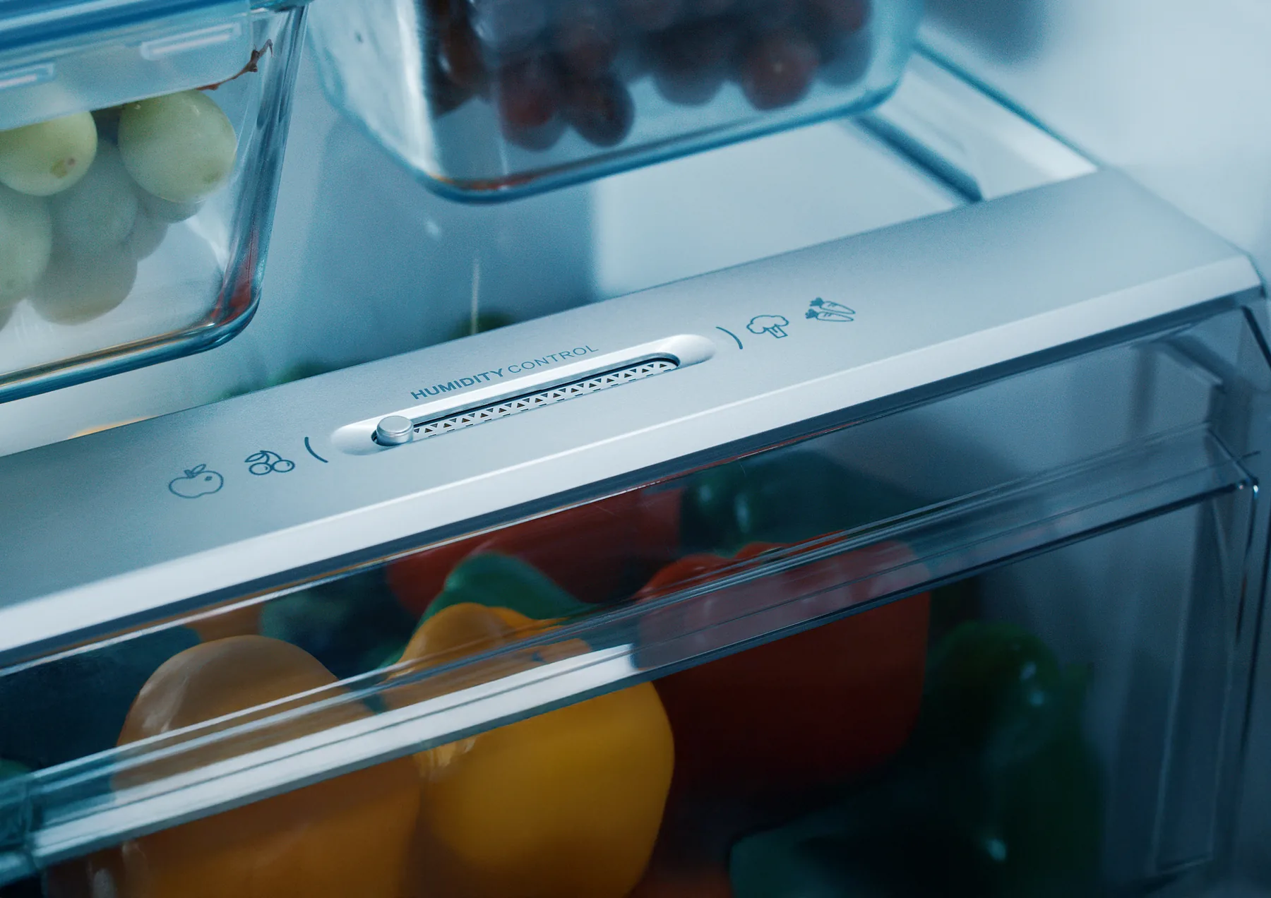 Coway Side-by-Side Refrigerator 715L — Organised storage with humidity control
