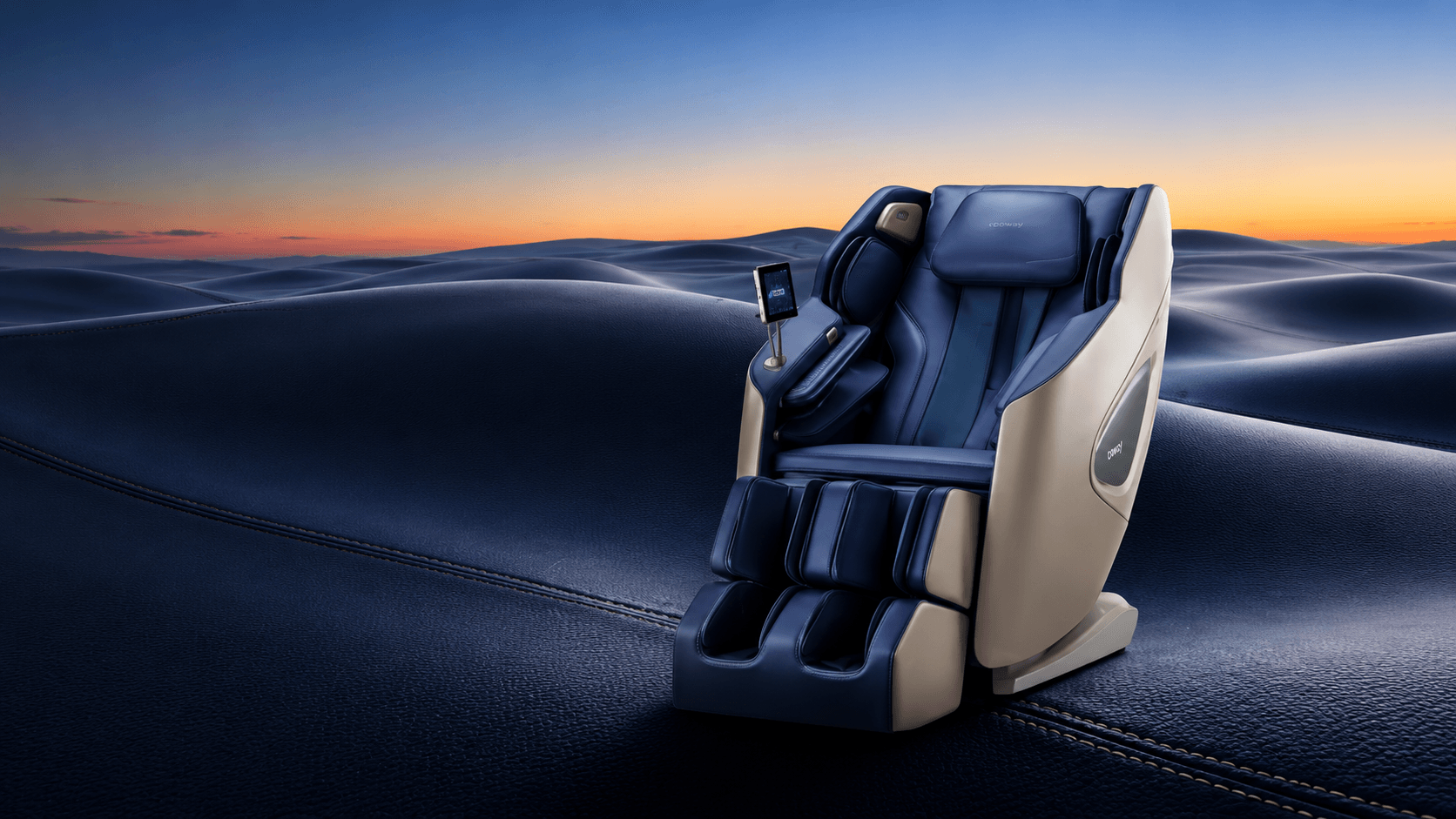 BEREX Senno massage chair in a blue sunset setting